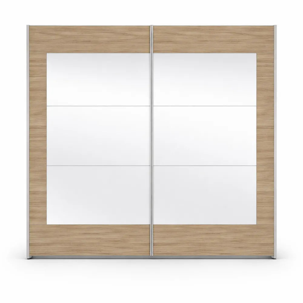 Armoire à Portes Coulissantes avec Miroir, 2 Portes, 226 x 210 x 62 cm, Finition Chêne Clair