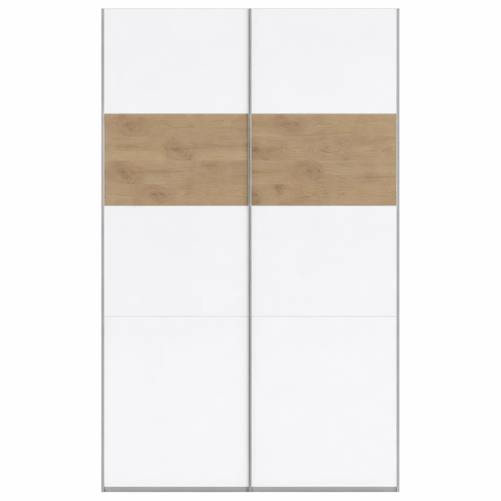 Armoire chambre 2 portes coulissantes, 180 x 200 x 60 cm, blanc et chêne