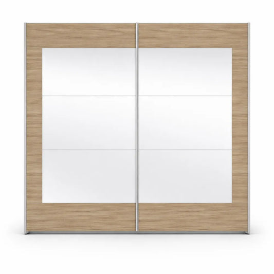 Armoire à Portes Coulissantes avec Miroir, 2 Portes, 226 x 210 x 62 cm, Finition Chêne Clair