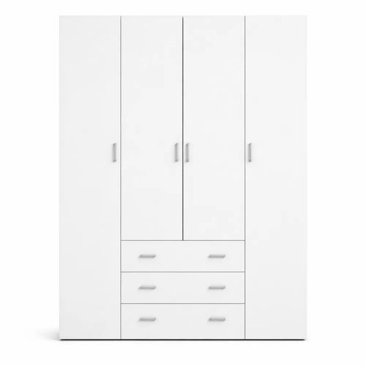 Armoire Moderne 4 Portes et 3 Tiroirs Blanc