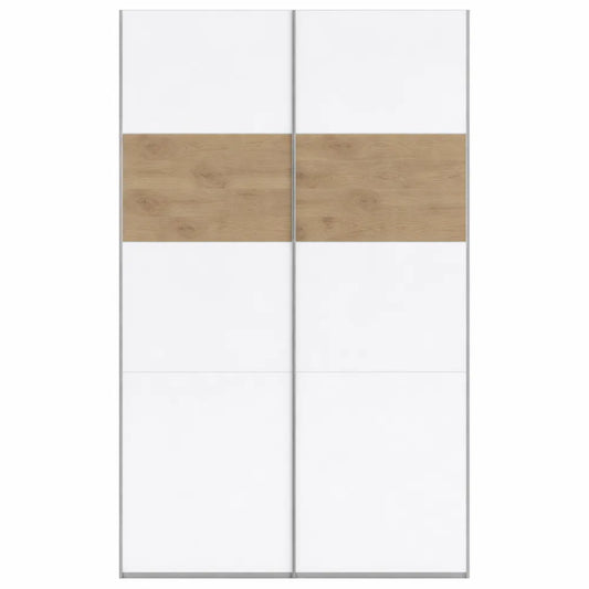 Armoire chambre 2 portes coulissantes, 180 x 200 x 60 cm, blanc et chêne