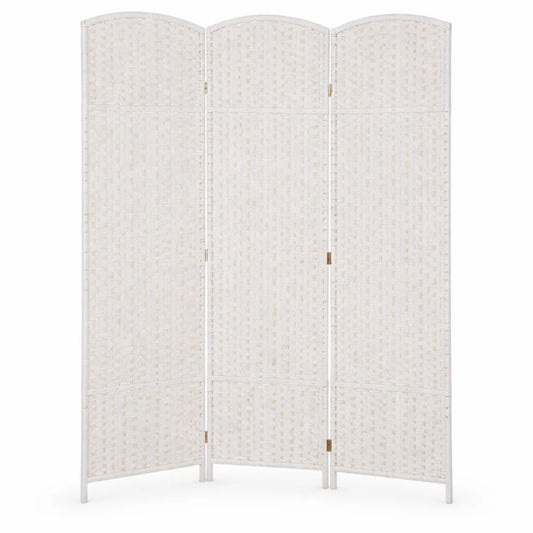Paravent Pliable en Bois et Papier, 3 Panneaux, 170 x 120 cm, Blanc
