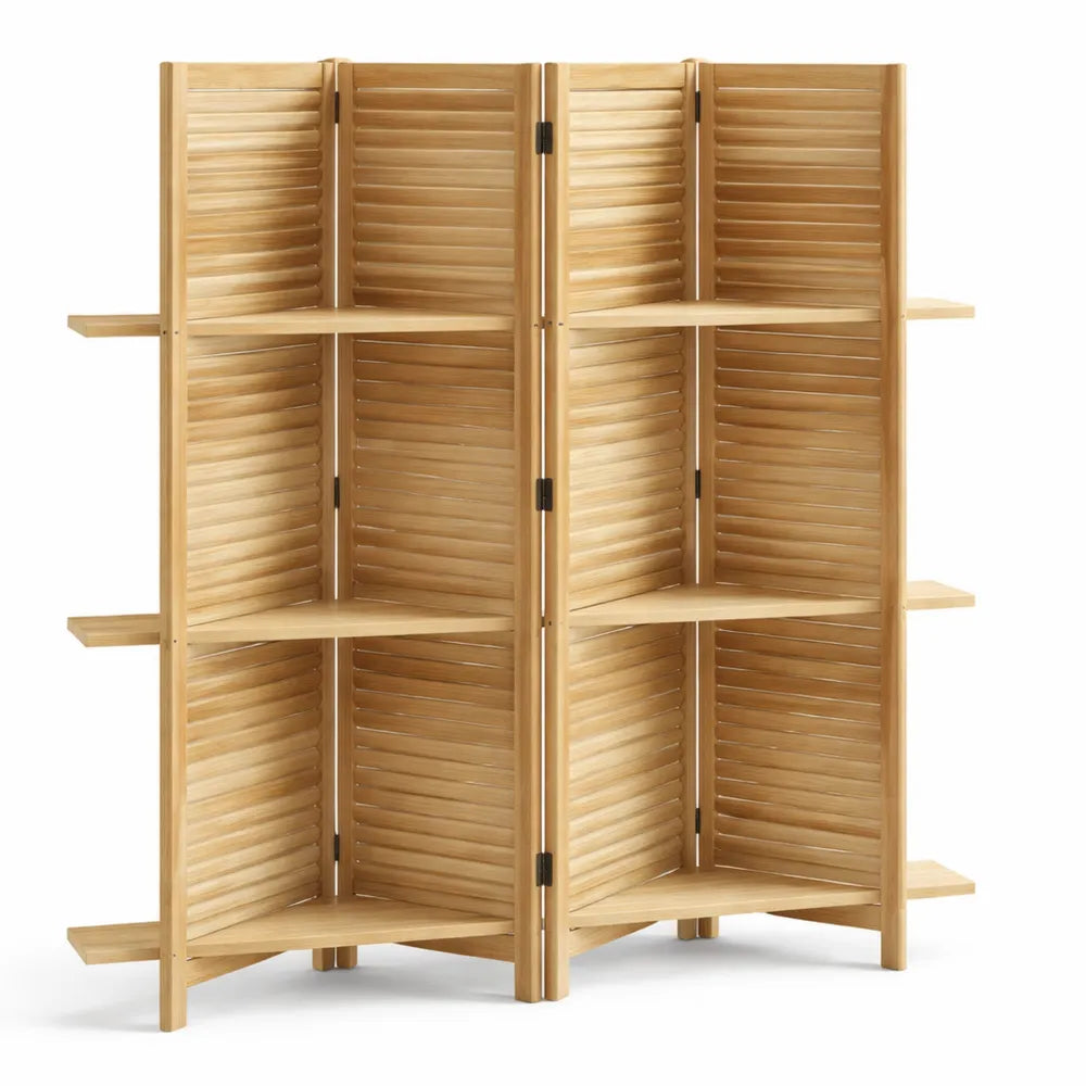 Cloison Pliable en Bois avec Étagères pour Intérieur