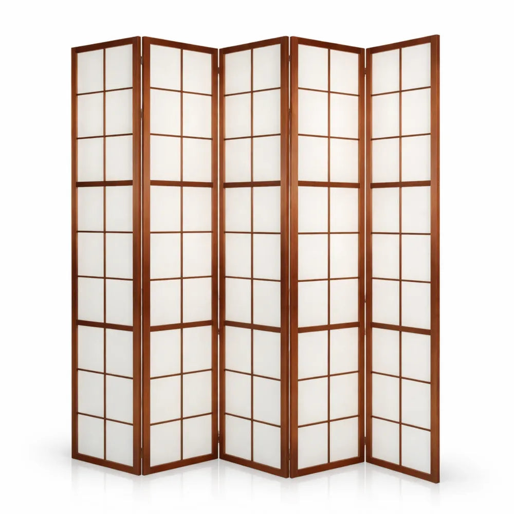 Écran Shoji Japonais en Bois Brun à 6 Panneaux