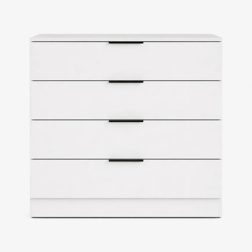 Commode blanche à 4 tiroirs pour chambre, rangement compact 74x66x36 cm
