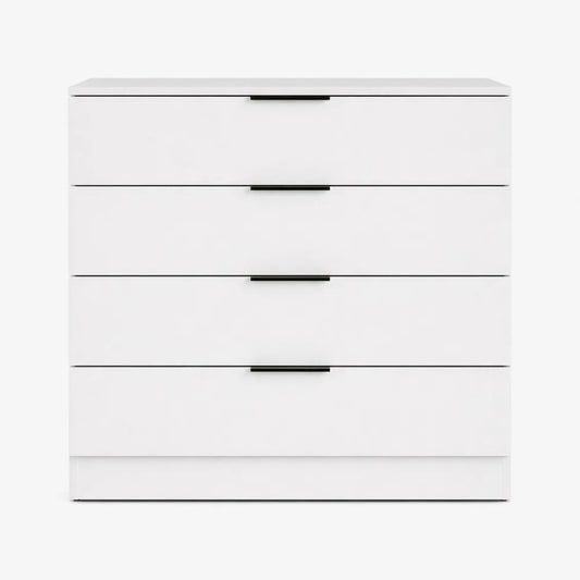 Commode blanche à 4 tiroirs pour chambre, rangement compact 74x66x36 cm