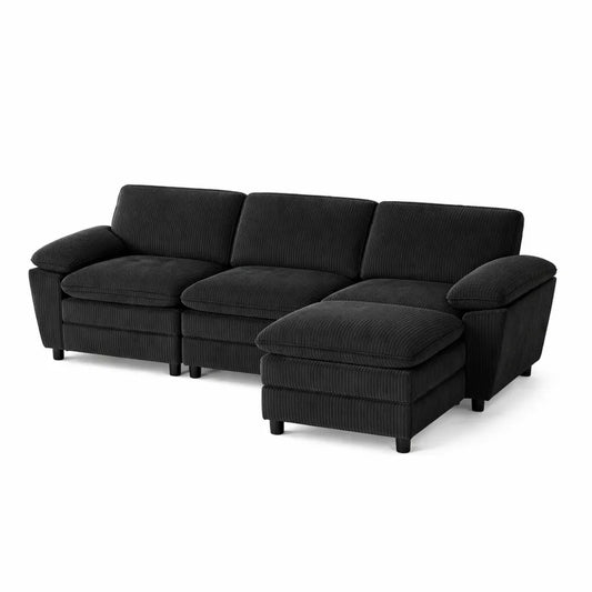 Canapé d'angle modulable moderne 3 places en velours côtelé noir