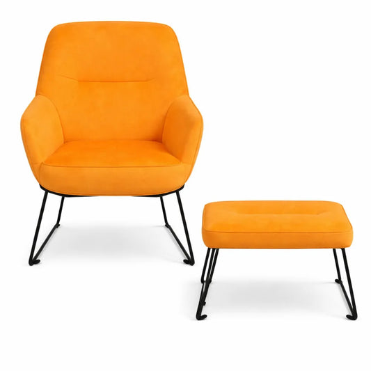 Fauteuil Relax avec Repose-Pied en Velours Jaune pour Salon