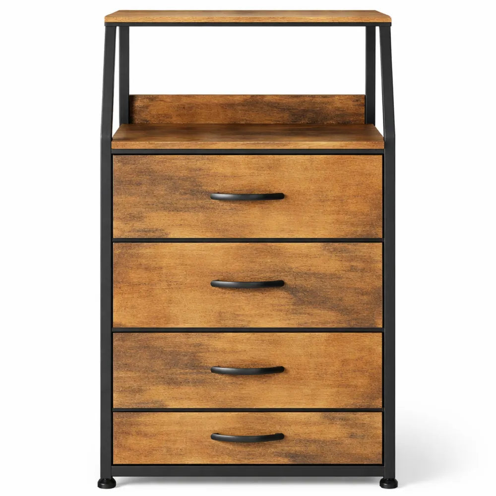 Commode de Chambre Style Industriel avec Tiroirs Tissu et Étagères