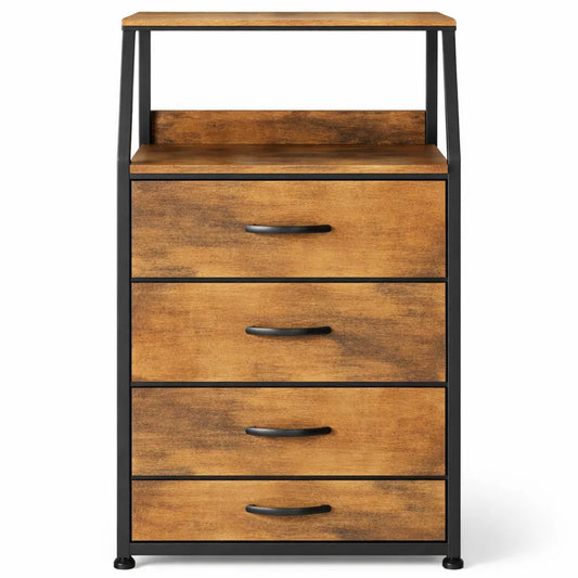Commode de Chambre Style Industriel avec Tiroirs Tissu et Étagères
