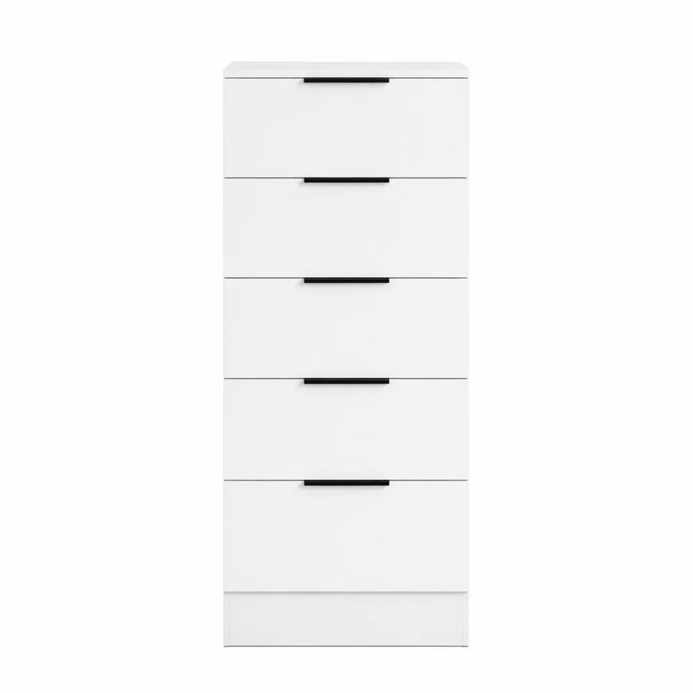 Commode étroite à 5 tiroirs pour chambre, blanche, 90 x 34,5 x 36 cm