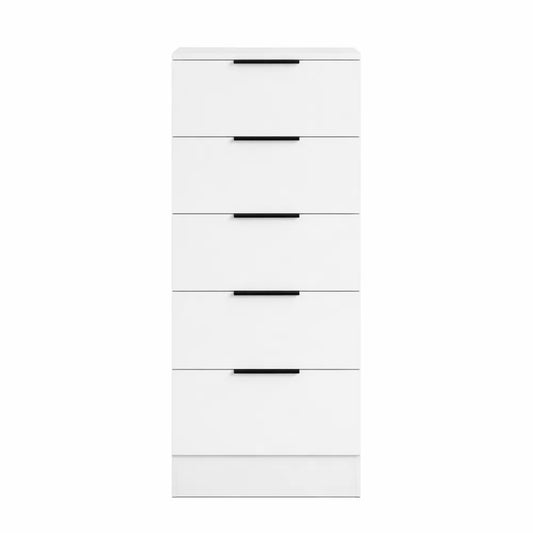 Commode étroite à 5 tiroirs pour chambre, blanche, 90 x 34,5 x 36 cm