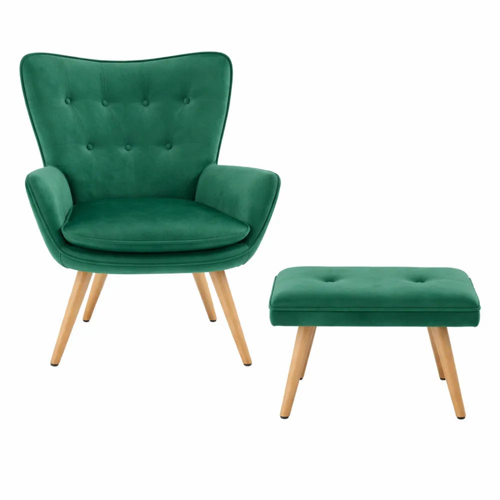 Fauteuil Relax avec Velours et Repose Pied, Vert