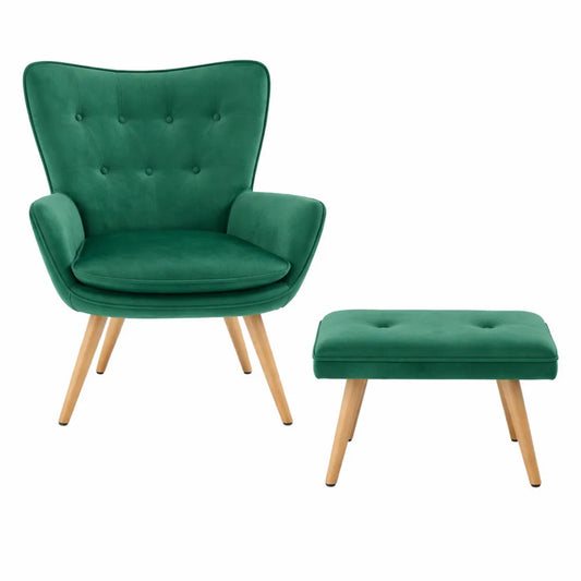 Fauteuil Relax avec Velours et Repose Pied, Vert