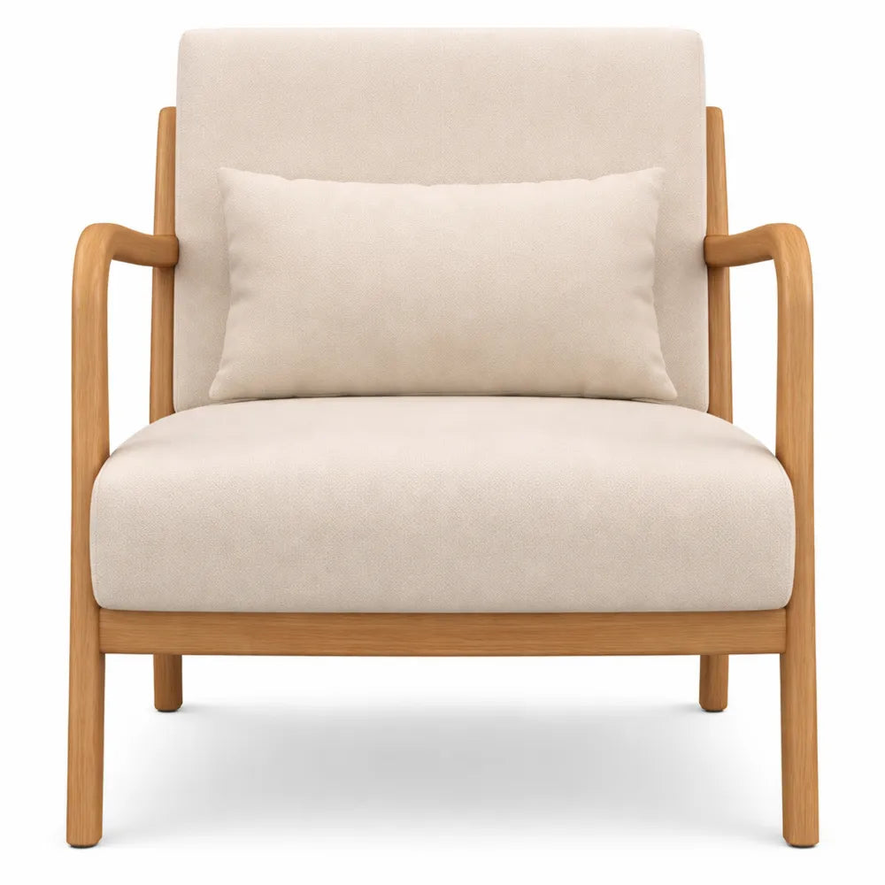Fauteuil Lounge en Bois Massif avec Assise Profonde Beige