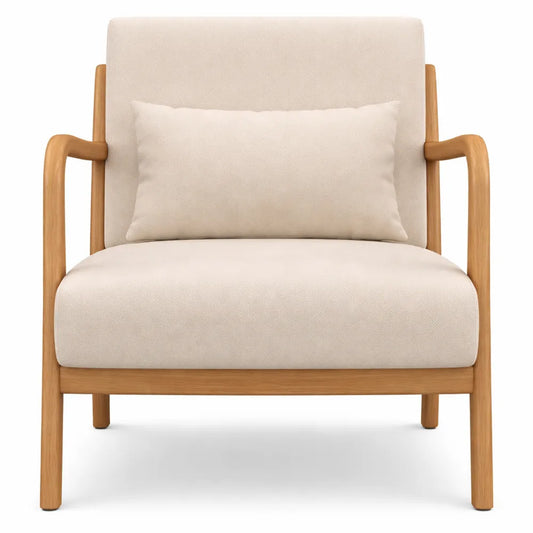 Fauteuil Lounge en Bois Massif avec Assise Profonde Beige
