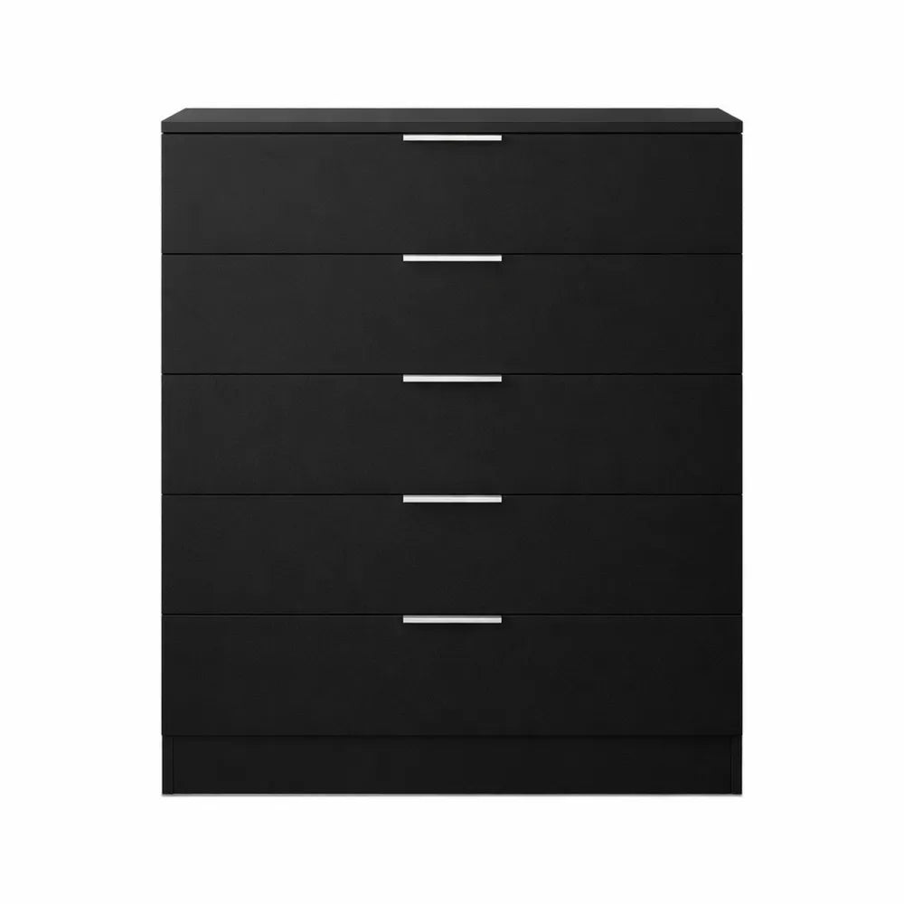Commode 5 tiroirs compacte pour chambre à coucher avec poignées modernes