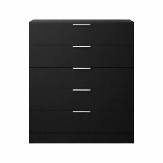 Commode 5 tiroirs compacte pour chambre à coucher avec poignées modernes